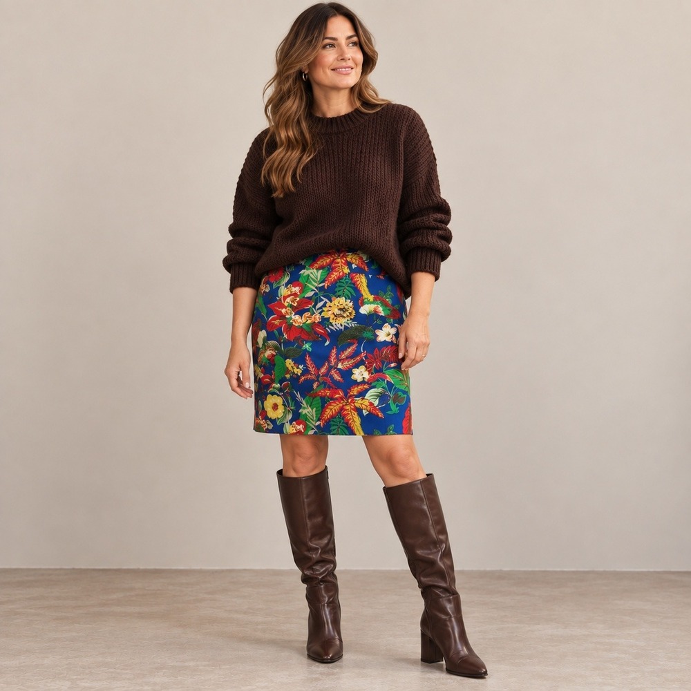 Talbots Floral Cotton Pencil Skirt Royal Blue Maximalist Artsy 16W